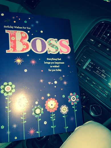 A birthday card from the team left on the car seat